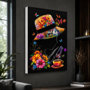 Renkli Çiçekli Kadın Silüeti Işıklı Lightbox Tablo