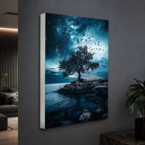 Gece Gökyüzü ve Kuşlar Temalı Işıklı Lightbox Tablo
