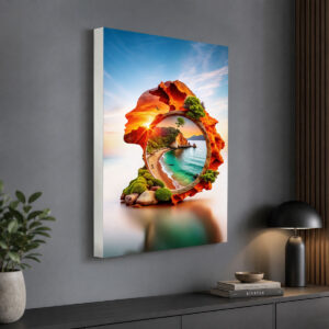 Sahil Silüeti Manzaralı 3D Lightbox Işıklı Duvar Tablosu