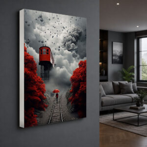 Sürreal Tren Manzaralı Işıklı Lightbox Tablo