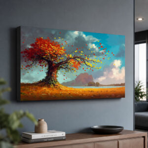 Rüzgarda Yapraklı Ağaç Temalı Işıklı Lightbox Tablo