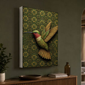 Desenli Zeminli Kolibri Figürlü 3D Lightbox Işıklı Tablo