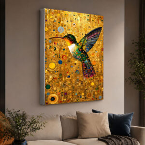 Altın Zeminli Renkli Kolibri 3D Lightbox Işıklı Tablo