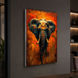 Turuncu Zeminli Sanatsal Fil 3D Lightbox Işıklı Tablo