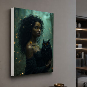 Mistik Kadın ve Baykuş Temalı 3D Lightbox Işıklı Tablo