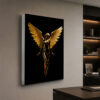 Siyah Zeminli Altın Melek Kanatlı 3D Lightbox Işıklı Tablo