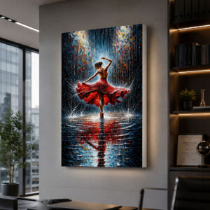 Yağmurda Dans Eden Kadın Figürlü 3D Lightbox Tablo