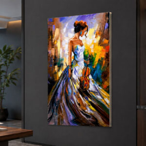 Sanatsal Kemanlı Kadın Portresi 3D Lightbox Işıklı Tablo