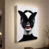 Kırmızı Dudaklı Kelebek Kadın Portresi 3D Lightbox Tablo
