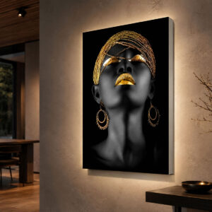 Siyah Zeminli Altın Kadın Portresi 3D Lightbox Işıklı Tablo
