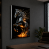 Alev Efektli Siyah At Figürlü 3D Lightbox Işıklı Tablo