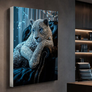 Siyah Zeminli Lüks Leopar Figürlü 3D Lightbox Işıklı Tablo