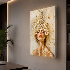 Papatya Detaylı Kadın Portresi 3D Lightbox Işıklı Tablo
