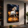 Koşan Beyaz At Figürlü 3D Lightbox Işıklı Tablo