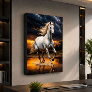 Koşan Beyaz At Figürlü 3D Lightbox Işıklı Tablo