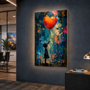 Kırmızı Kalp Balon Tasarımlı 3D Lightbox Işıklı Tablo