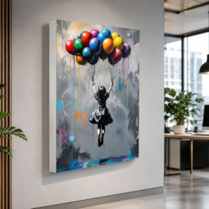Renkli Balonlu Çocuk Figürlü 3D Lightbox Işıklı Tablo