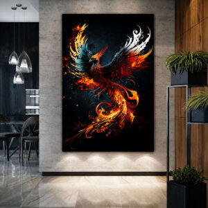 Siyah Zeminli Ateş Anka Kuşu 3D Lightbox Işıklı Tablo