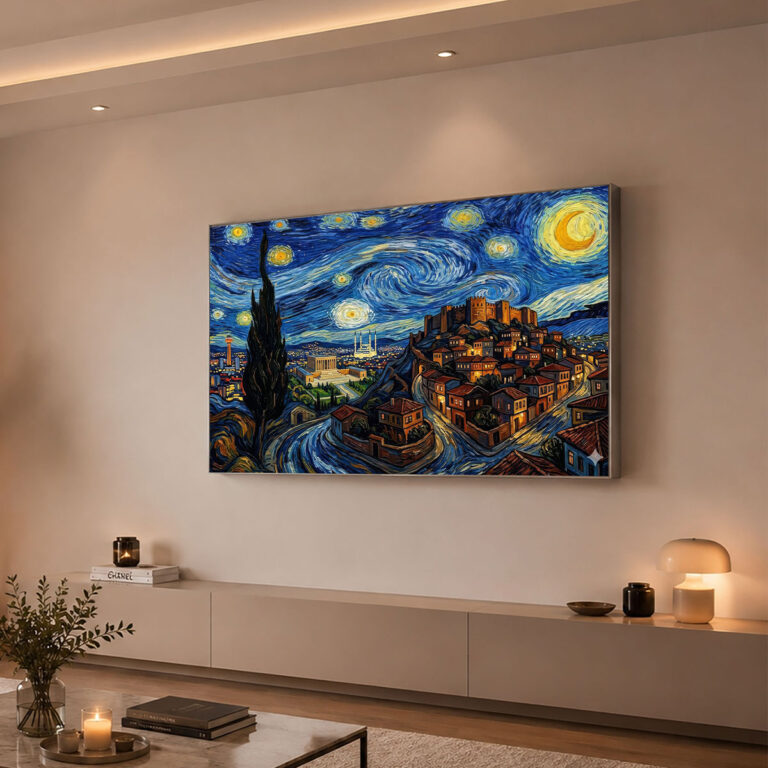 Van Gogh Tarzı Ankara Şehir Manzaralı 3D Lightbox Işıklı Tablosu