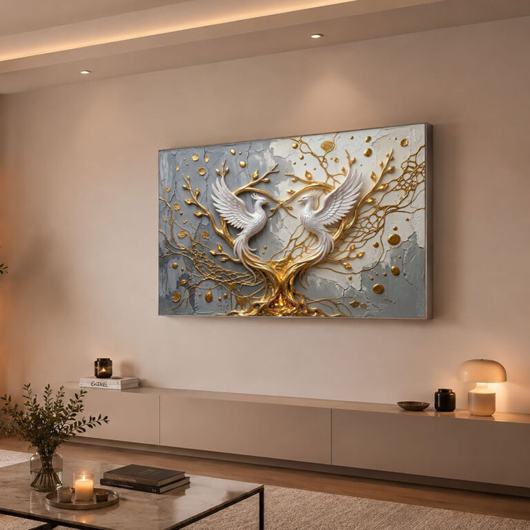 Altın Detaylı Anka Kuşu 3D Lightbox Işıklı Tablo