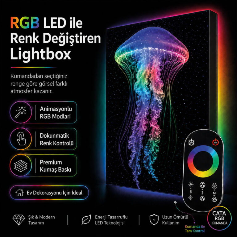 RGB LED Renk Değiştiren Deniz Anası Lightbox Tablo