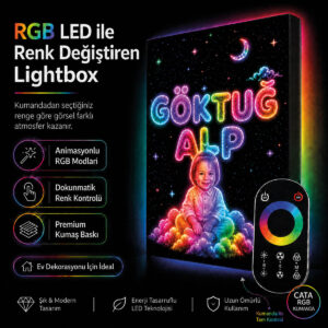 Kişiye Özel İsimli RGB LED Çocuk Odası Lightbox Tablo