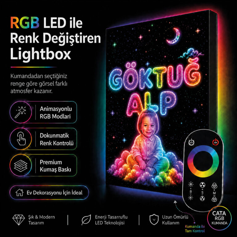 Kişiye Özel İsimli RGB LED Çocuk Odası Lightbox Tablo