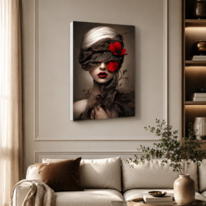 Kırmızı Çiçekli Kadın Portre Tasarımlı LED Işıklı Lightbox Tablo