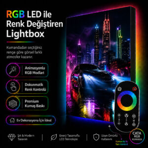 RGB LED Renk Değiştiren Neon Şehir Araba Lightbox Tablo