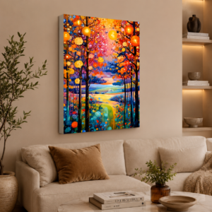 Renkli Orman Manzaralı LED Işıklı Lightbox Tablo