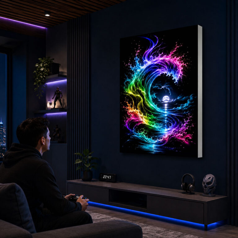 RGB LED Renk Değiştiren Neon Dalga Lightbox Tablo