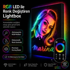 RGB LED Renk Değiştiren Kişiye Özel İsimli Lightbox Tablo