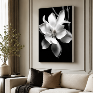Siyah Beyaz Çiçek Tasarımlı LED Işıklı Lightbox Tablo
