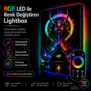 RGB LED Renk Değiştiren Gamer Samurai Lightbox Tablo Kumandalı Dekoratif Işıklı Tablo