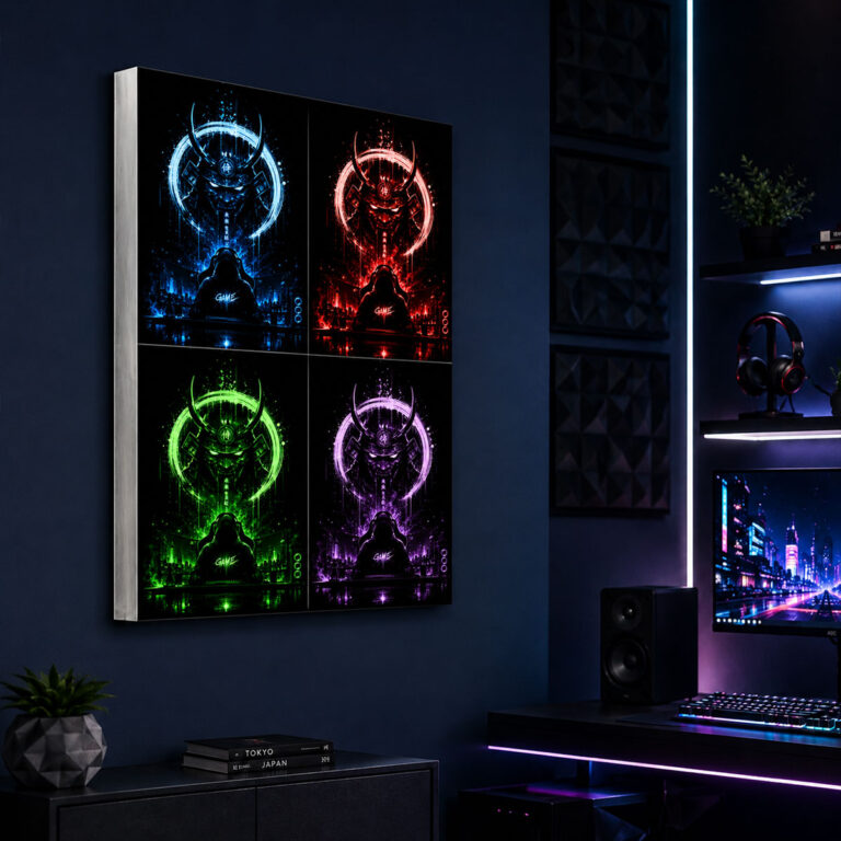 RGB LED Renk Değiştiren Gamer Samurai Lightbox Tablo Kumandalı Dekoratif Işıklı Tablo
