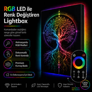 RGB LED Renk Değiştiren Hayat Ağacı Lightbox Tablo