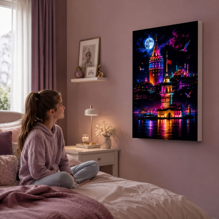 Kumandalı RGB LED İstanbul Galata ve Kız Kulesi Lightbox Tablo