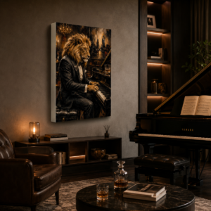 Piyano Çalan Aslan Tasarımlı LED Işıklı Lightbox Tablo