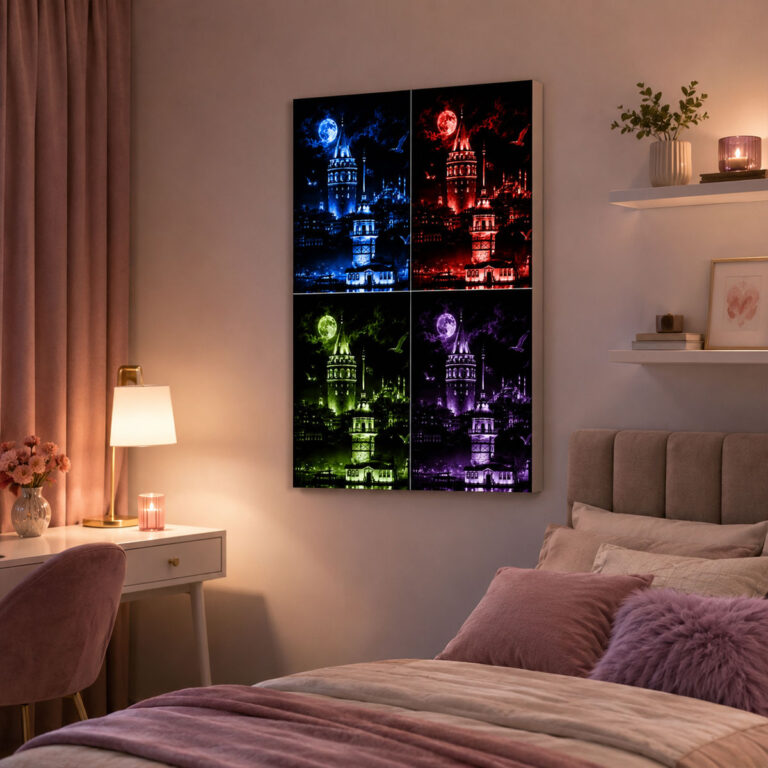 Kumandalı RGB LED İstanbul Galata ve Kız Kulesi Lightbox Tablo