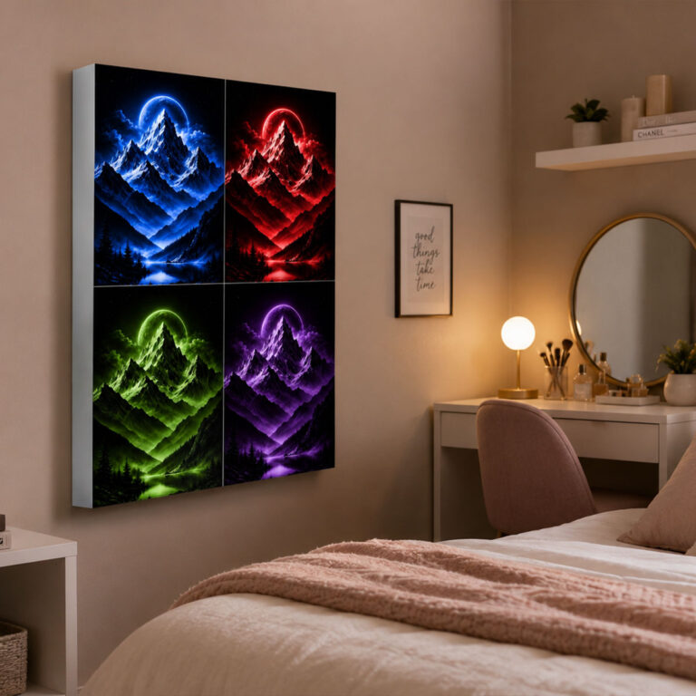 Kumandalı RGB LED Dağ ve Göl Manzaralı Dekoratif Lightbox Tablo