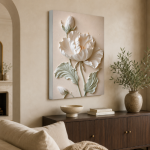 Kabartmalı Beyaz Çiçek Tasarımlı LED Işıklı Lightbox Tablo