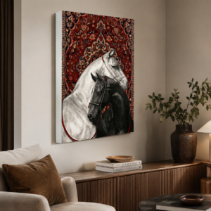 Beyaz ve Siyah At Tasarımlı LED Işıklı Lightbox Tablo