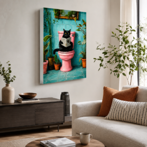 Eğlenceli Banyo Kedisi Temalı LED Işıklı Dekoratif Lightbox Tablo