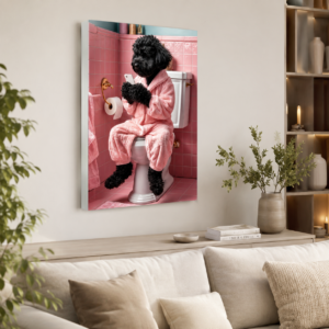 Pembe Banyoda Siyah Köpek Tasarımlı LED Işıklı Lightbox Tablo