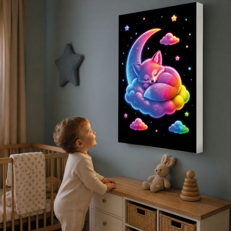 Kumandalı RGB LED Ay ve Tilki Temalı Çocuk Odası Lightbox Tablo