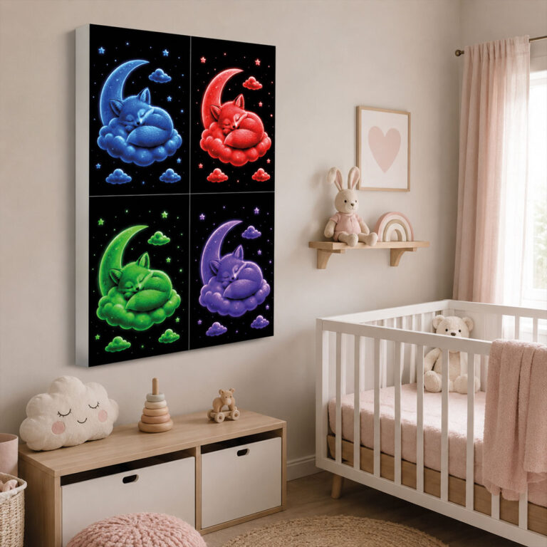 Kumandalı RGB LED Ay ve Tilki Temalı Çocuk Odası Lightbox Tablo