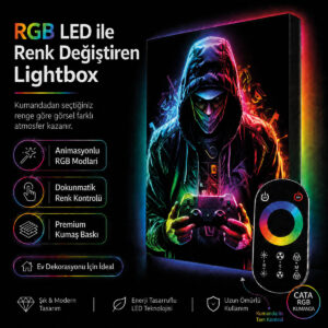 Kumandalı RGB LED Oyuncu Temalı Gamer Odası Lightbox Tablo