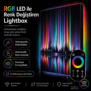 Kumandalı RGB LED Renkli Şehir Silüeti Lightbox Tablo