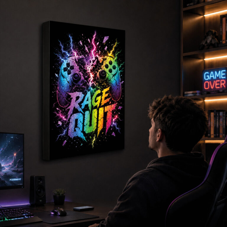 Kumandalı RGB LED Oyun Kolu Temalı Rage Quit Lightbox Tablo