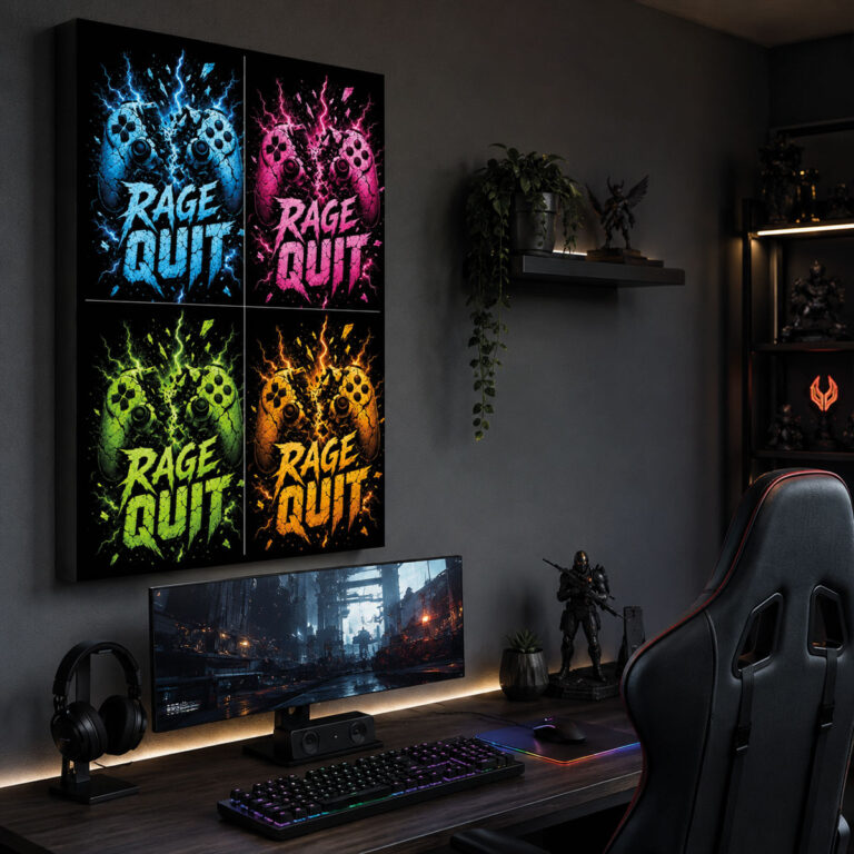 Kumandalı RGB LED Oyun Kolu Temalı Rage Quit Lightbox Tablo